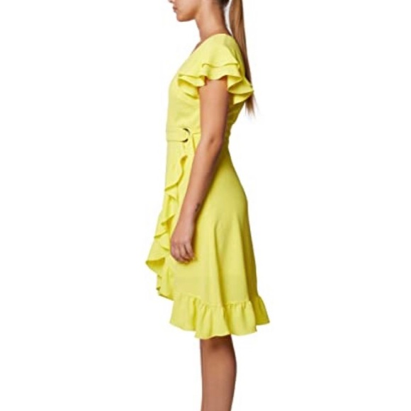 Laundry NWT By Shelli Segal Short Sleeve,V-Neck Ruffled Asymmetrical Hem Yellow - Picture 7 of 15